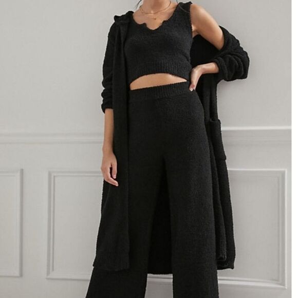 NIA Riley Two-piece Lounge Set Robe & Pants In Black - Picture 1 of 3